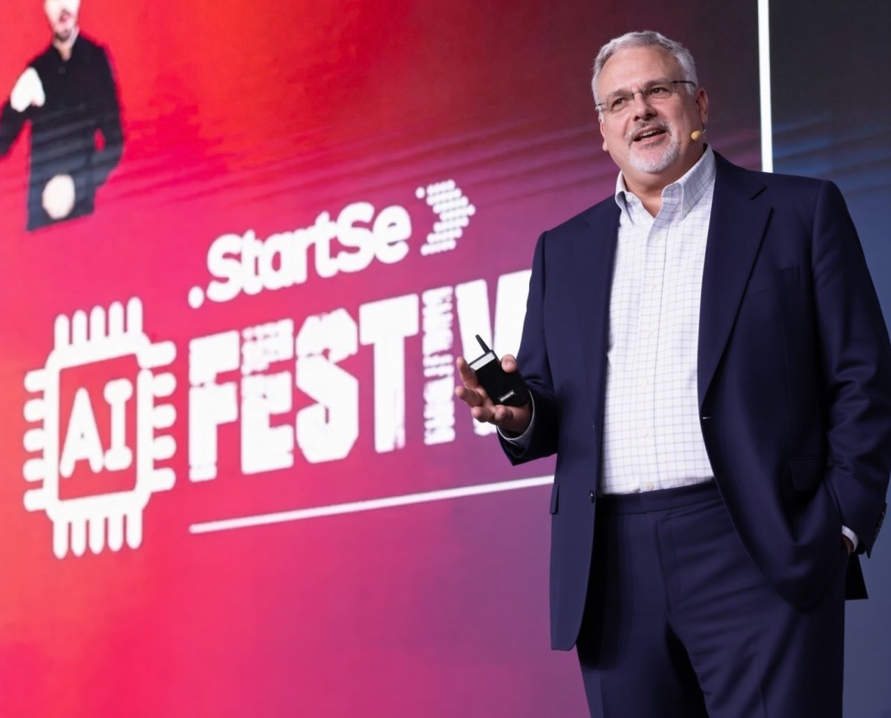 Paul F. Accornero speaking on stage